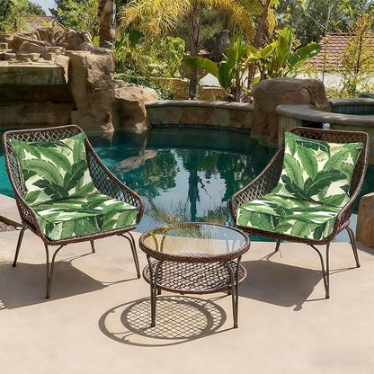 DYTXIII Outdoor Deep Seat Cushion Set, Water Repellent 22"x22" Patio Thick Cushions Replacement with Seat & Back Pillow for Patio Sofa, Wicker Chair, Couch - Swaying Palms Green