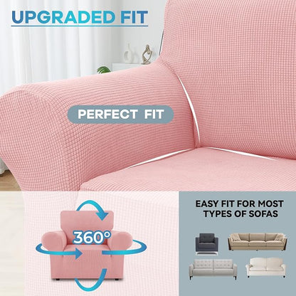 LURKA Stretch Chair Cover for Sofa, 1 Piece Armchair Slipcover, Pink | Soft Stretch Jacquard, Fits 31"-55" Armchairs, Elastic Bottom for Secure Fit, Machine Washable, Pet & Kid Friendly