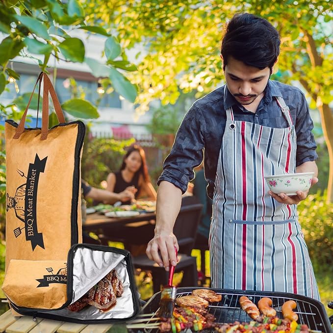 BBQ Blanket for Resting Meat, 21in Reusable Smoker Grilling Meat Insulated Resting Bag with Handle for Large Brisket/Pork Shoulders/Turkeys,Gifts for Men