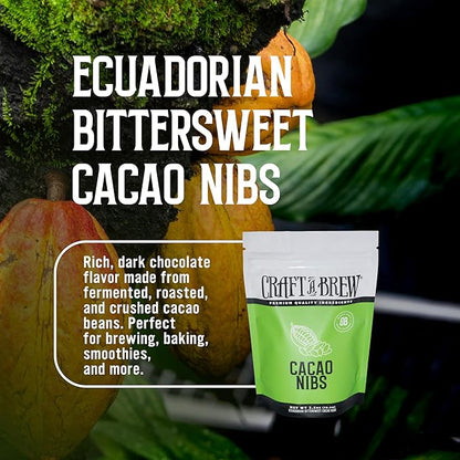Craft A Brew - Cacao Nibs - Key Component for Chocolate Stout - For Beer Brewing - Ecuadorian Bittersweet Cacao Nibs - 2.5 oz Pack