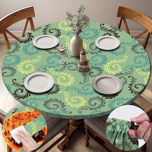opstellen Fitted Round Tablecloth Non Slip Table Cloth Vinyl Inside Outside Circle Cover for 36-44" Tables Dining Kitchen Family Festival Kit Gifts Summer Fall Patio Picnic Glamping Vacation Equipment