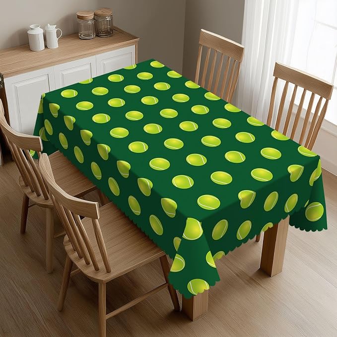 Tennis Ball Rectangular Tablecloth, Sports Themed Table Cloth Washable Tablecloths Decorative Table Cover for Kitchen, Dining, or Parties 54x72 Inches