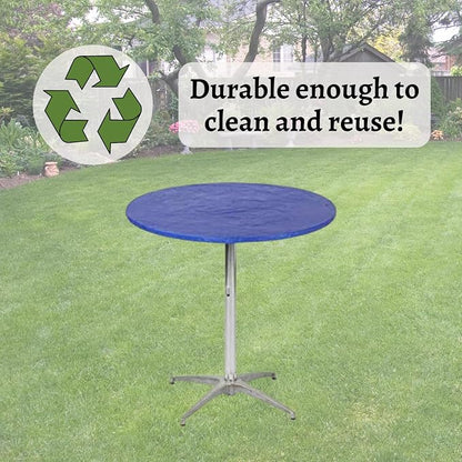 30" Round Fitted Plastic Table Covers, Bundle of 5 (Royal Blue)