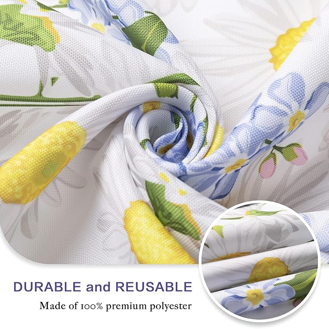 UMINEUX 60" Outdoor Round Tablecloth with Umbrella Hole and Zipper | Spring/Summer Waterproof Round Patio Table Cover for Picnic/BBQ/Garden, White Daisy
