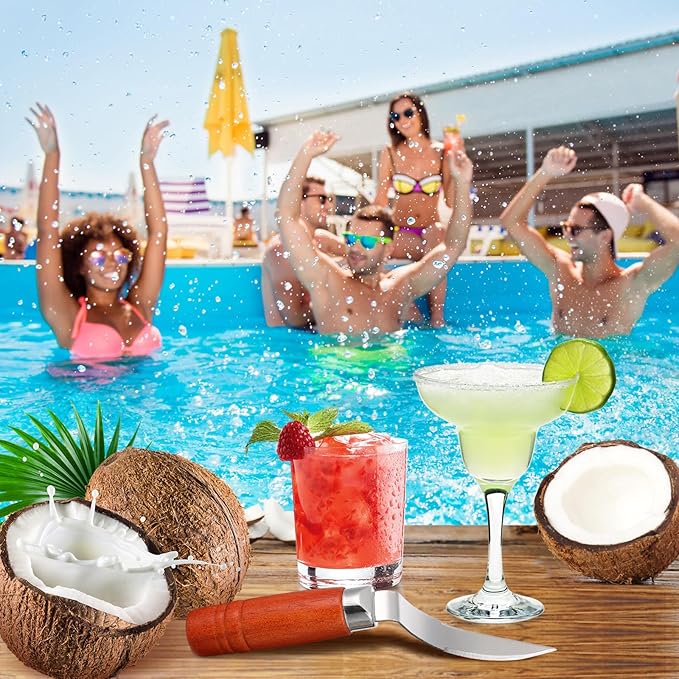 DOITOOL Coconut Meat Removal Tool Stainless Steel Fresh Coconut Scraper Knife with Ergonomic Wood Handle for Raw Shell Extraction and Manual Opener