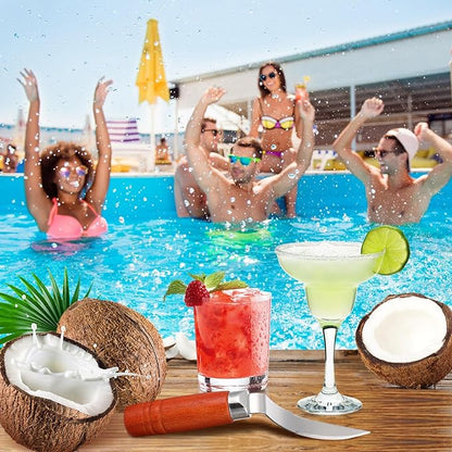 DOITOOL Coconut Meat Removal Tool Stainless Steel Fresh Coconut Scraper Knife with Ergonomic Wood Handle for Raw Shell Extraction and Manual Opener