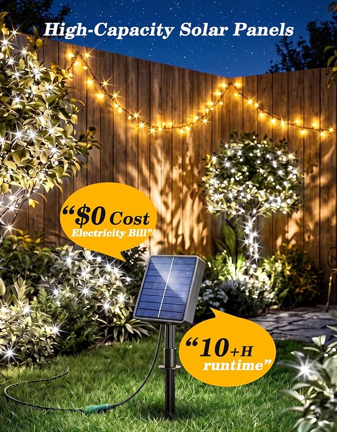 2 Pack 100LED Solar Christmas String Lights Outdoor Waterproof | Total 66FT Twinkle Lights with 8 Lighting Modes Remote for Outside Christmas Trees Decorations, Warm & Cool White