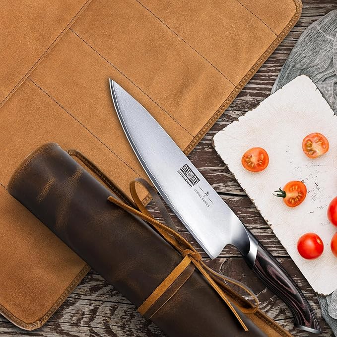 ELIZO Leather Knife Roll Bag Professional Chef Knife Case, Durable Sheath Holder, Cooks & Culinary Tools Carrying Storage, Portable Wrap - 6 Slots
