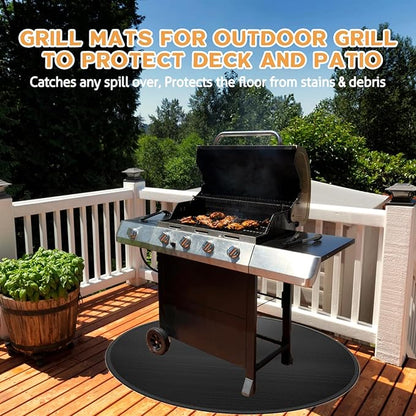Cyfie 36 Inch Round Under Grill Mat for Outdoor BBQ, Heat Resistant Fireproof Mats for Fire Pit, Waterproof Oil-Proof Double-Sided Silicone Floor Pad Deck Fireplace Stove Patio Grass Protector