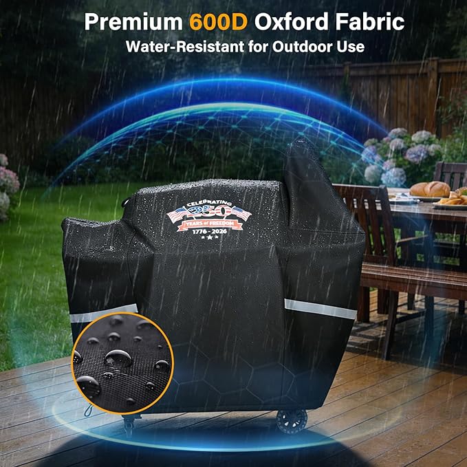 Grill Cover for Pit Boss 820 Deluxe/820D/820FB/820SC/820XL/820PS1, 850 Pro/850 DX & Z Grills 700 Series, 600D Waterproof Pellet Smoker Cover with Drawstring and Handles, 1776-2026 Patriotic Design