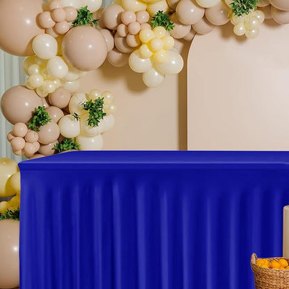 2 Pcs Royal Blue Spandex Table Covers 6ft Rectangle Ruffle Skirts for Party | Elastic Table Covers 6 Foot, Pleated Fitted Table Cloths, Wrinkle Resistant Elegant Table Skirts Wedding, Banquets