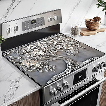 Heat-Resistant Glass Stove Top Cover with Anti-Slip Rubber Coating – Electric Stove Protector, Scratch-Resistant, Expands Counter Space, Stylish Kitchen Decor (Tree)