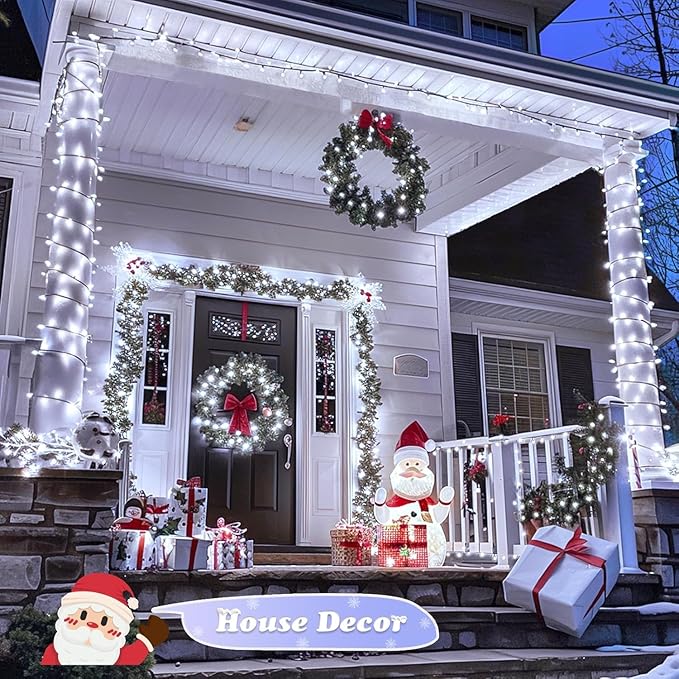 JMEXSUSS 600 LED Solar Christmas Lights Outdoor Waterproof, 206.7ft White Solar Lights Outdoor, 8 Modes White String Light for Yard Patio Tree Gardens Wedding Party Christmas Decor