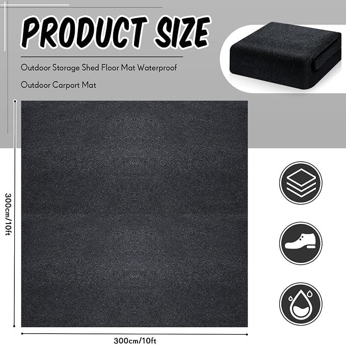 Tinideya 10x10 ft Outdoor Storage Shed Floor Mat Waterproof, Non Slip & Washable Camping Tent Carpet for Outdoor Camping, Lawn Supplies (Storage Shed Not Included)