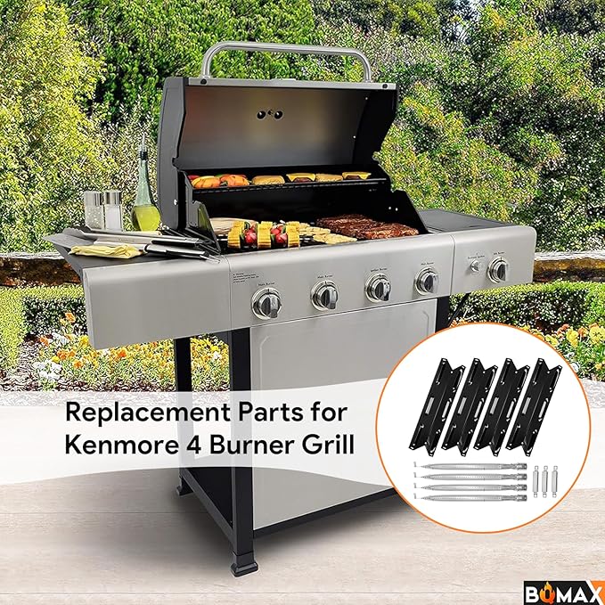 BQMAX Grill Parts for Kenmore 4 Burner Grill 146.34611410 146.23678310 146.10016510 146.23679310 146.16142210 146.23673310 Heat Plate & Burner Kit for Kenmore Grill Replacement Parts