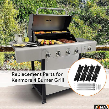 BQMAX Grill Parts for Kenmore 4 Burner Grill 146.34611410 146.23678310 146.10016510 146.23679310 146.16142210 146.23673310 Heat Plate & Burner Kit for Kenmore Grill Replacement Parts