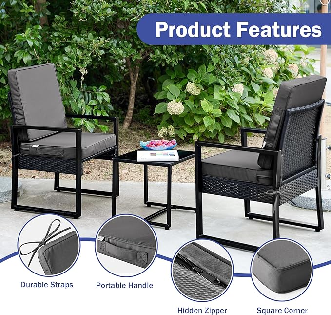 IPYNBAP Outdoor Cushions, Outdoor Chair Cushions 19x19x3 Inch, Cushions for Outdoor Furniture with Removable Cover, Waterproof & Fade Resistant Outdoor Seat Cushions for Patio, Lawn, Dark Grey