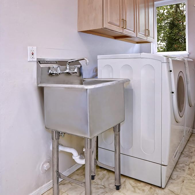 DuraSteel 304 Commercial Stainless Steel Utility Sink - 18 Inch Tub Freestanding Prep Kitchen Sink - NSF Hand Wash Station for Kitchen Sinks, Outdoor, Laundry Room, Garage Slop Small Kitchenette