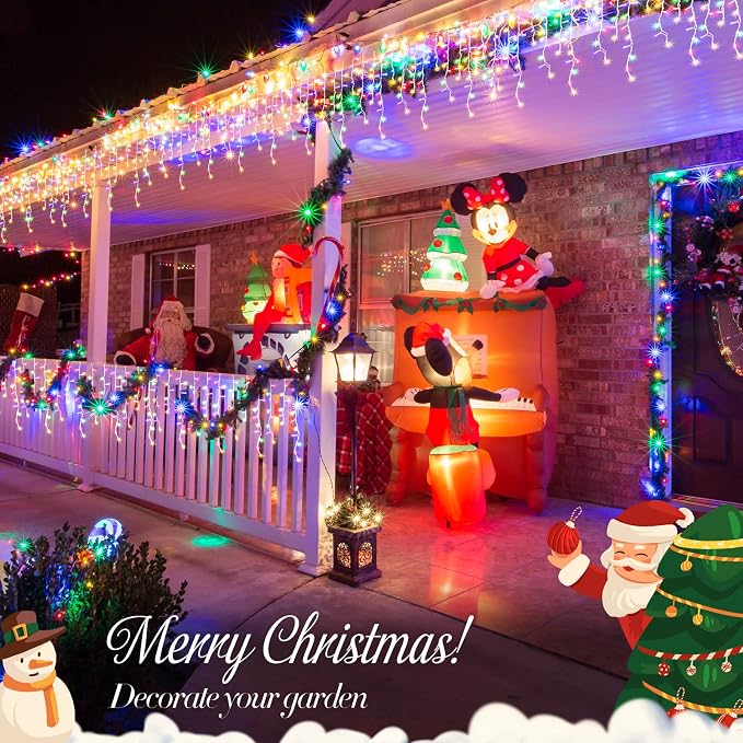 JMEXSUSS 800 LED Christmas Icicle Lights Outdoor Plug in | Multicolor Waterproof, 8 Modes with 160 Drops for House Holiday Party Eave Christmas Decorations