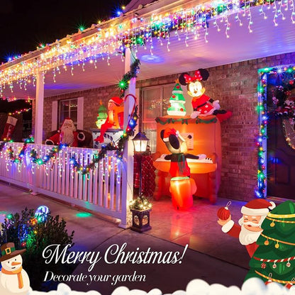 JMEXSUSS 800 LED Christmas Icicle Lights Outdoor Plug in | Multicolor Waterproof, 8 Modes with 160 Drops for House Holiday Party Eave Christmas Decorations