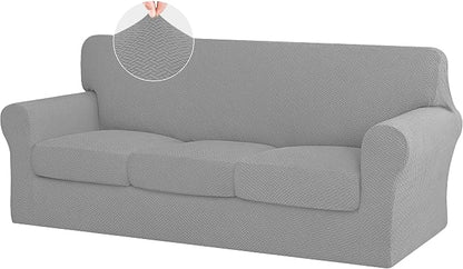 ISSUNTEX 4 Pieces High Stretch Thicken Couch Covers, Soft Sofa Slipcover for 3 Separate Cushion Couch, Jacquard Fabric Elastic Sofa Cover Furniture Protector for Dogs (Oversized Sofa, Light Gray)