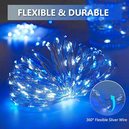 Extra-Long 144FT Solar String Lights for Outside, 2 Pack 400LED Solar Fairy Lights Outdoor Waterproof, Copper Wire with 8 Modes Solar Powered Twinkle Lights for Tree Party Xmas Decor (Blue and White)