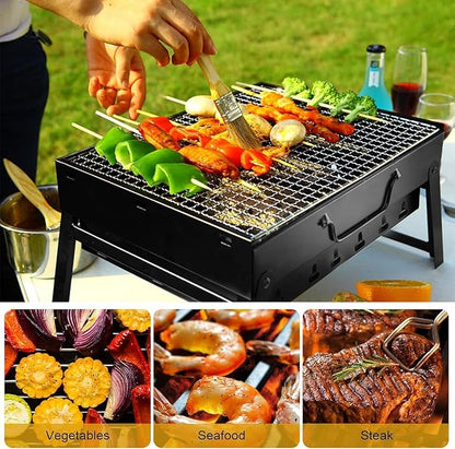 Charcoal Grill, BBQ Grill Folding Portable smoker, Barbecue Mini Barbecue desk Tabletop Outdoor Grill for Camping Picnics Garden Beach Party, black
