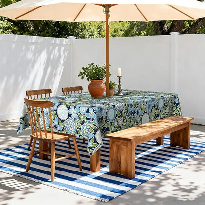 LVTXIII Rectangle Outdoor Tablecloth with Umbrella Hole and Zipper, Water-Repellent 60 x 84 Inch Patio Table Cover for Picnic, Garden, Backyard Dining, Botanical Blues