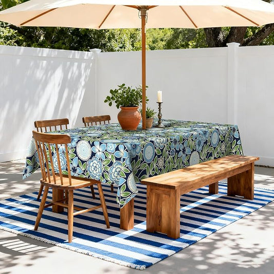 LVTXIII Rectangle Outdoor Tablecloth with Umbrella Hole and Zipper, Water-Repellent 60 x 84 Inch Patio Table Cover for Picnic, Garden, Backyard Dining, Botanical Blues
