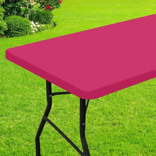 Smiry Rectangle Picnic Table Cloth, Waterproof Elastic Fitted Tablecloths for 4 Foot Tables, Washable Polyester Table Cover for Camping, Indoor and Outdoor (Fuchsia, 30"x48")