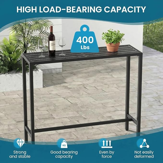 45" Outdoor Bar Height Table, Black Metal Frame with HDPE Top | Carbon steel frame, 400lbs Capacity. UV-Resistant, Easy Assembly, Adjustable Feet, for patio, hot tub, balcony, indoor