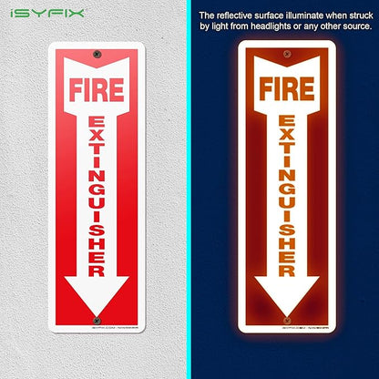 iSYFIX Reflective Fire Extinguisher Aluminum Signs – 5 Pack 4x12 Inch – Laminated for Ultimate UV and Fade Resistance, Indoor and Outdoor, for Business, Schools, Hospitals, Home