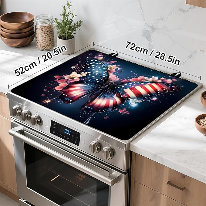 Patriotic Stove Top Cover, Heat Resistant Electric Stove Protector Mat, Large Diatomite Kitchen Counter Mat, Independence Day Decor American Flag Kitchen Accessory (butterfly-2, 28x20 Inch)
