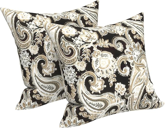 LVTXIII 2 Pack Outdoor Throw Pillow Covers for Patio Furniture, 16x16 Inch Square Pillow Case, Water-Repellent Cushion Covers for Garden, Porch, Sofa, Paisley Black