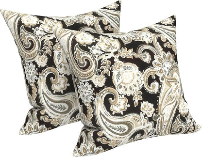 LVTXIII 2 Pack Outdoor Throw Pillow Covers for Patio Furniture, 16x16 Inch Square Pillow Case, Water-Repellent Cushion Covers for Garden, Porch, Sofa, Paisley Black