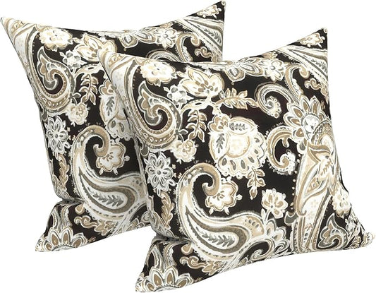 LVTXIII 2 Pack Outdoor Throw Pillow Covers for Patio Furniture, 16x16 Inch Square Pillow Case, Water-Repellent Cushion Covers for Garden, Porch, Sofa, Paisley Black
