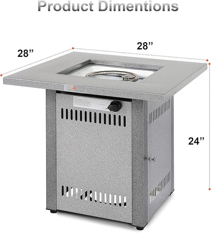 LEGACY HEATING Gas Fire Pit Table 28 inch Outdoor Propane Fire Pit Table, 50000 BTU 28" Square Fire Table with Lid & Lava Rock, Silver Grey Texture, for Outside Patio Yard Party Balcony and Lawn