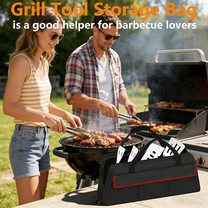 Grill Tool Storage Bag,Grill Utensil Storage Bag for Barbecue Tool up to 22",BBQ Utensil Storage Caddy with Pockets,Barbecue Utensil Case for Outdoor Grilling, Camping, Bag Only