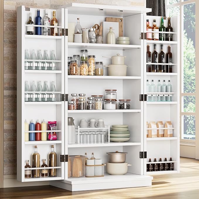 Shintenchi Kitchen Pantry Cabinet,5 - Layer Storage Cupboard with Adjustable Shelves for Organizing and Storing Food Items,47'' Versatile Buffet Sideboard for Kitchen, Bathroom and Laundry,White