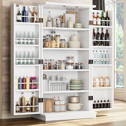 Shintenchi Kitchen Pantry Cabinet,5 - Layer Storage Cupboard with Adjustable Shelves for Organizing and Storing Food Items,47'' Versatile Buffet Sideboard for Kitchen, Bathroom and Laundry,White