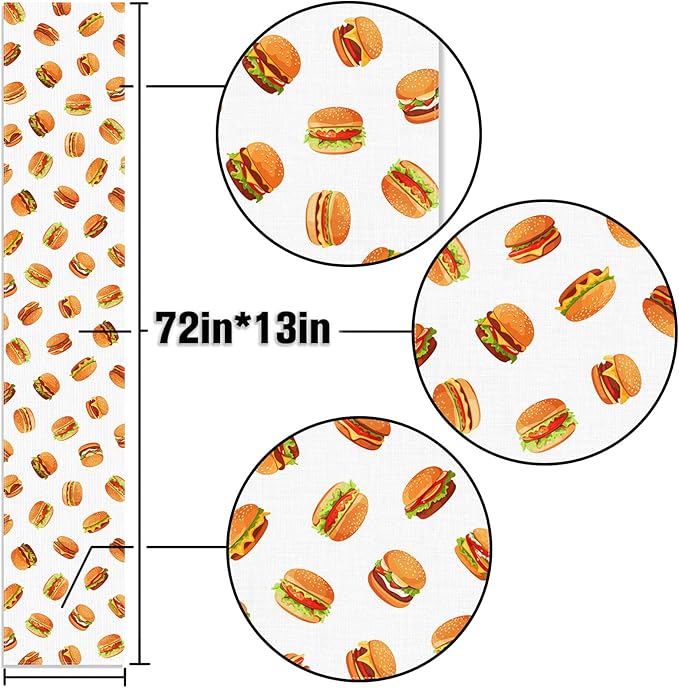 Hamburger Table Runner Burgers Themed Birthday Party Decoration Fast Food BBQ Dining Room Home Kitchen Table Decor