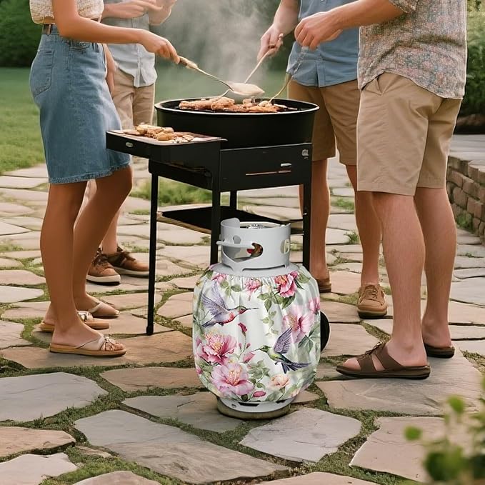 Propane Tank Cover 20lb Gas Tank Cover Outdoor 600D Heavy Duty Waterproof Covers Fits Standard 20 lb Cylinder, 13.7'' x 16.5'' Hummingbird Floral