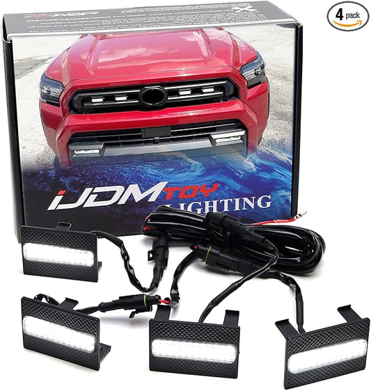 iJDMTOY 4pc Black-Out Smoked Lens Xenon White Full LED Front Grille Clearance Light Kit Compatible With Toyota 2025-up 4Runner SR5 Model ONLY