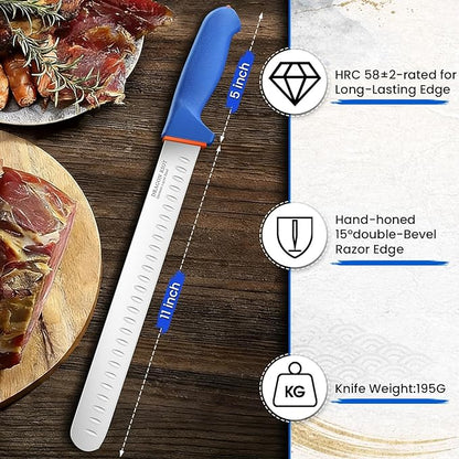 DRAGON RIOT Carving Knife 10 Inch, Brisket Slicing Knife, Ultra Sharp Straight Edge Meat Knife, German 1.4116 Stainless Steel, Professional Slicer for Beef, Turkey & BBQ, Non-Slip Blue Handle