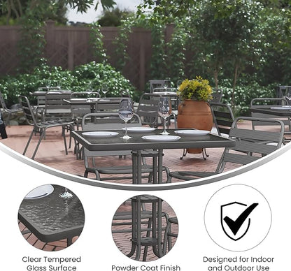 Flash Furniture TLH-0732SQ-017CSV4-GG Lila 31.5'' Square Glass Table with 4 Metal Aluminum Slat Stack Chairs, Silver