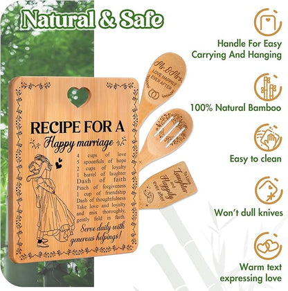 Bridal Shower Bachelorette Gifts for Bride Groom, Wedding Gifts for Couples 2026 - Happy Marriage Cutting Board Set for Newlyeds Newly Engaged Couples Bride to Be Wedding Shower