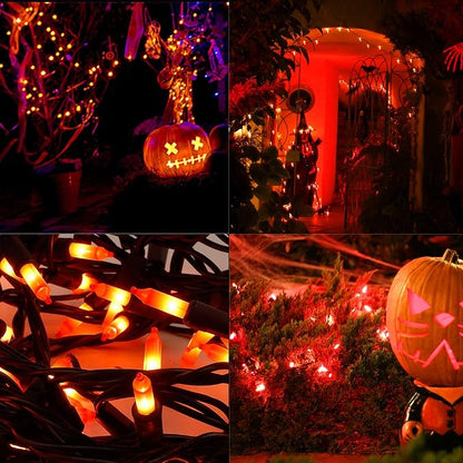 LJLNION 3 Pack Halloween Lights Outdoor, Each 29ft 150 Count Black Wire Incandescent Fairy Mini Lights, 120V UL Certified Clear Light String, Connectable for Patio Tree Party Home Decor, Orange