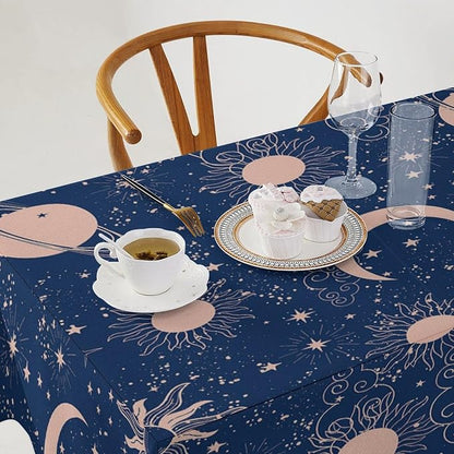 Moon Sun Tablecloth Vintage Star Magical Galaxy Space Boho Celestial Table Cloth Water Resistant Wipeable Table Cover for Farmhouse Picnic Party Holiday Kitchen Dinner Table 55"x75"