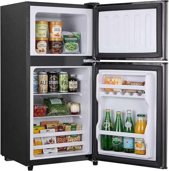 3.2 Cu.Ft Mini Fridge with Freezer, 2 Door Small Refrigerator with Adjustable Thermostat Energy-efficient Low Noise, Compact Fridge for Bedroom, Office, Dorm, Matte Black