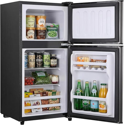 3.2 Cu.Ft Mini Fridge with Freezer, 2 Door Small Refrigerator with Adjustable Thermostat Energy-efficient Low Noise, Compact Fridge for Bedroom, Office, Dorm, Matte Black